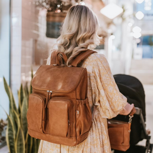 Signature Nappy Backpack - Tan Faux Leather-bag-Oi Oi-PRE ORDER END OF AUGUST-Little Soldiers