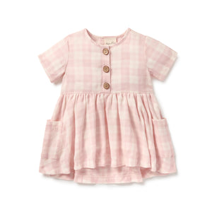 Pink Gingham Dress - Petal Pink-Girls dress-Aster & Oak-6-12m-Little Soldiers