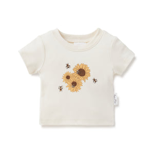 Sunflower Print Tee - Natural-Kids Tops-Aster & Oak-00-Little Soldiers