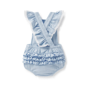 Ruffle Playsuit - Chambray-baby onesie-Aster & Oak-000-Little Soldiers