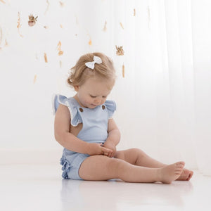 Ruffle Playsuit - Chambray-baby onesie-Aster & Oak-000-Little Soldiers