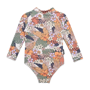 Long Sleeve Swimsuit - Tropical Floral-Kids Swimwear-Crywolf Child-1-Little Soldiers