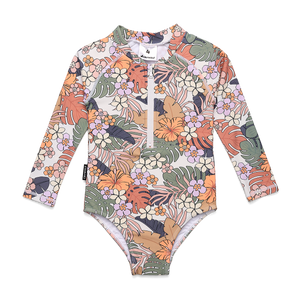 Long Sleeve Swimsuit - Tropical Floral-Kids Swimwear-Crywolf Child-1-Little Soldiers