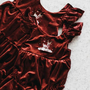Red Velvet Prancer Playsuit/Dress PREORDER-Christmas Clothing-Bencer & Hazelnut-000 PLAYSUIT-Little Soldiers