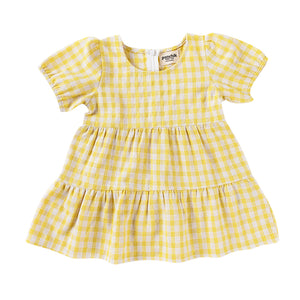 Cotton Puff Sleeve Dress - Sunshine Gingham-Kids Tops-Ponchik Kids-0-3m-Little Soldiers