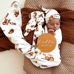 Lion Organic Jersey Wrap & Beanie Set-Swaddles & Wraps-Snuggle Hunny Kids-Little Soldiers