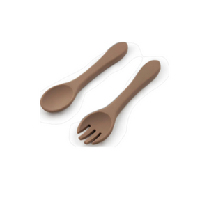 Silicone Fork & Spoon-Cherub & Me-Taupe-Little Soldiers