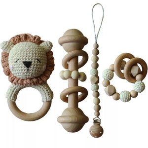 Little Essential Gift Pack-Little Soldiers-Bear Rattle + Teether + Shuttle Rattle + Dummy Clip-Little Soldiers