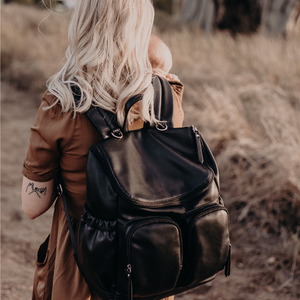 Signature Nappy Backpack - Black Faux Leather-bag-Oi Oi-PRE ORDER END OF AUGUST-Little Soldiers