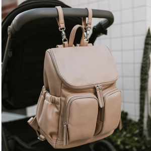 Signature Nappy Backpack - Oat Dimple Faux Leather-bag-Oi Oi-PRE ORDER END OF AUGSUT-Little Soldiers