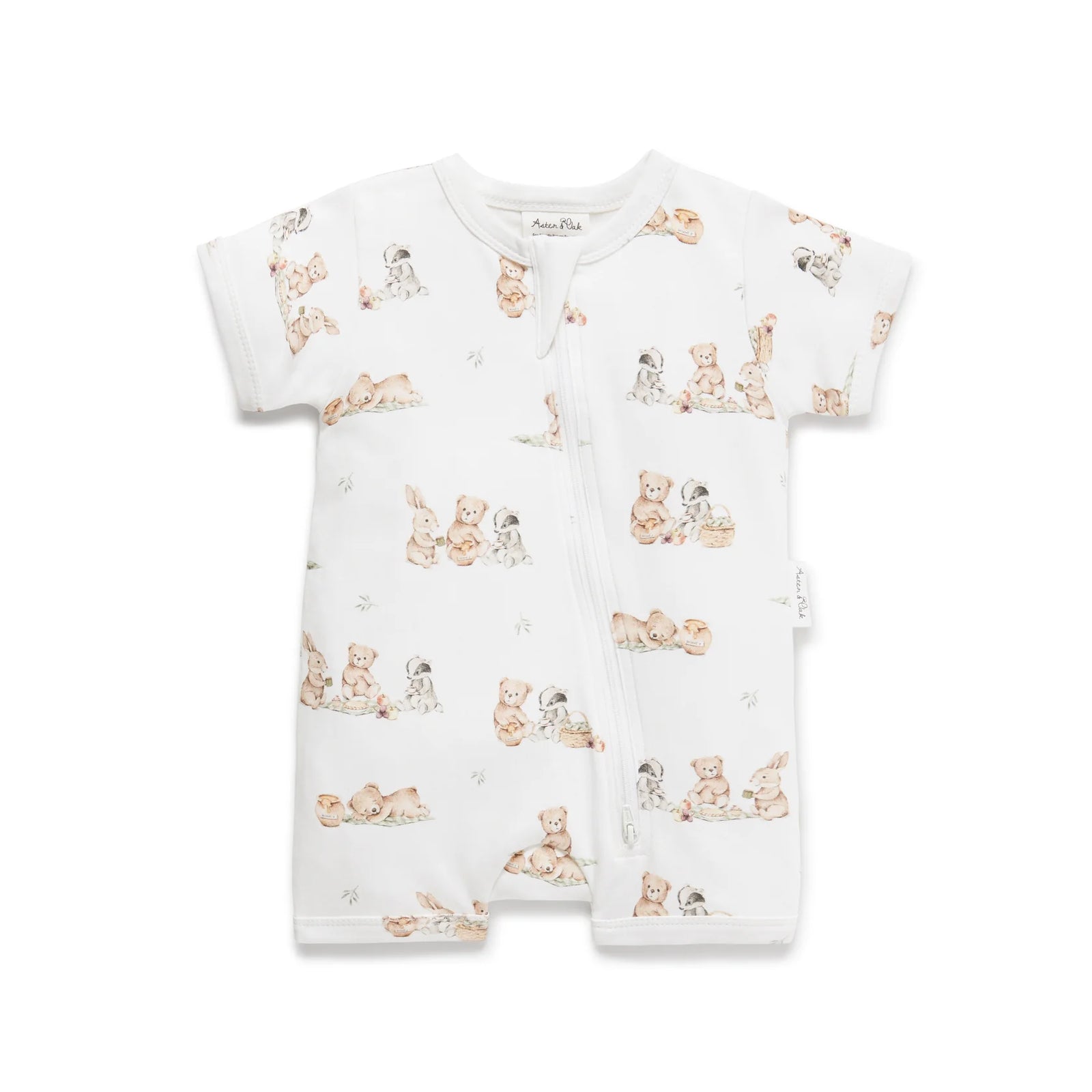 Teddy Picnic Zip Romper-Aster & Oak-0000-Little Soldiers