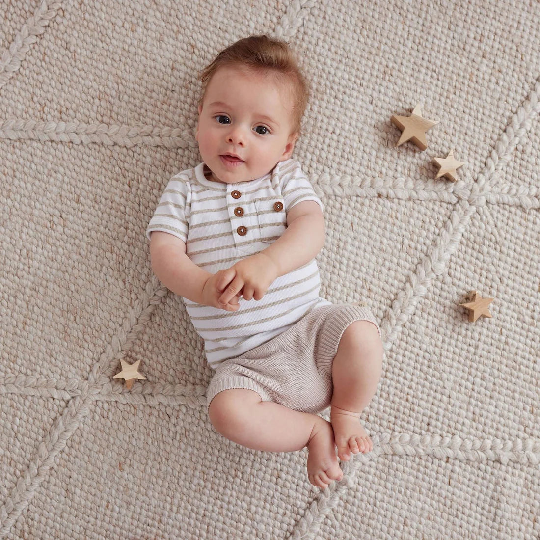 Stripe Rib Henley Top - Oatmeal-Aster & Oak-00-Little Soldiers