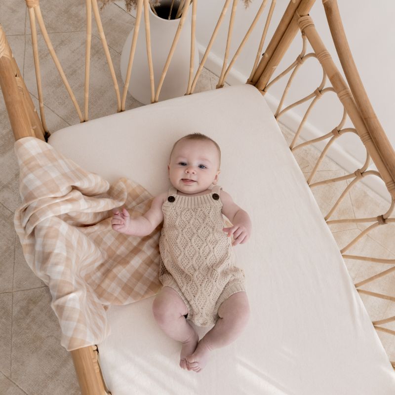 Taupe Gingham Muslin Wrap-Baby Blanket-Aster & Oak-Little Soldiers