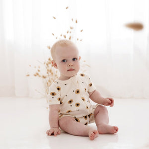 Sunflower Zip Romper - Natural-baby onesie-Aster & Oak-0000-Little Soldiers