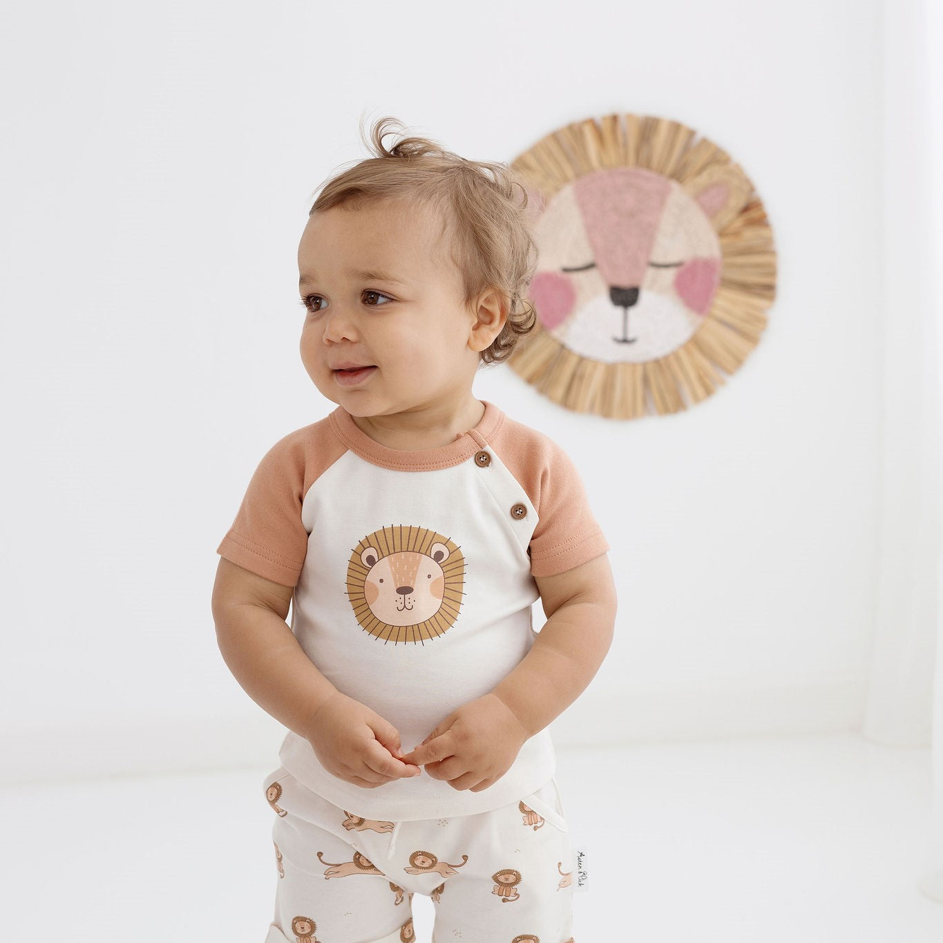 Lion Print Raglan Tee - Natural-Girls Tops-Aster & Oak-000-Little Soldiers