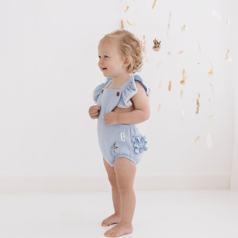 Ruffle Playsuit - Chambray-baby onesie-Aster & Oak-000-Little Soldiers