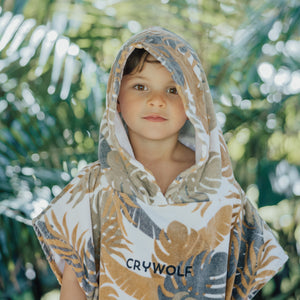 Hooded Towel - Tan Monstera-Towels-Crywolf Child-Little Soldiers