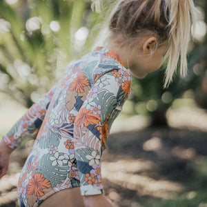 Long Sleeve Swimsuit - Tropical Floral-Kids Swimwear-Crywolf Child-1-Little Soldiers