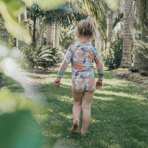 Long Sleeve Swimsuit - Tropical Floral-Kids Swimwear-Crywolf Child-1-Little Soldiers
