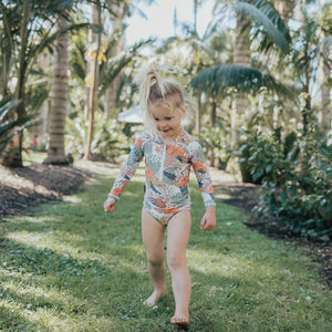 Long Sleeve Swimsuit - Tropical Floral-Kids Swimwear-Crywolf Child-1-Little Soldiers