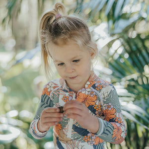 Long Sleeve Swimsuit - Tropical Floral-Kids Swimwear-Crywolf Child-1-Little Soldiers