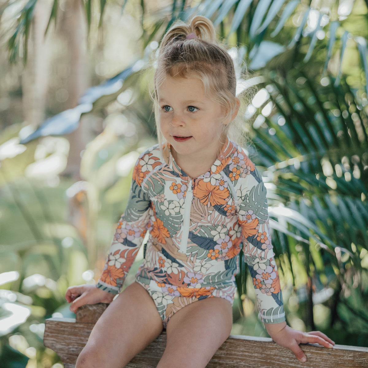 Long Sleeve Swimsuit - Tropical Floral-Kids Swimwear-Crywolf Child-1-Little Soldiers