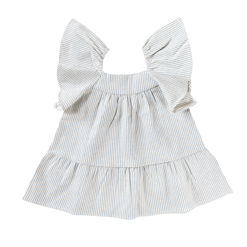 Cotton Frill Sleeve Dress - Ocean Stripe-Kids Tops-Ponchik Kids-0-3m-Little Soldiers