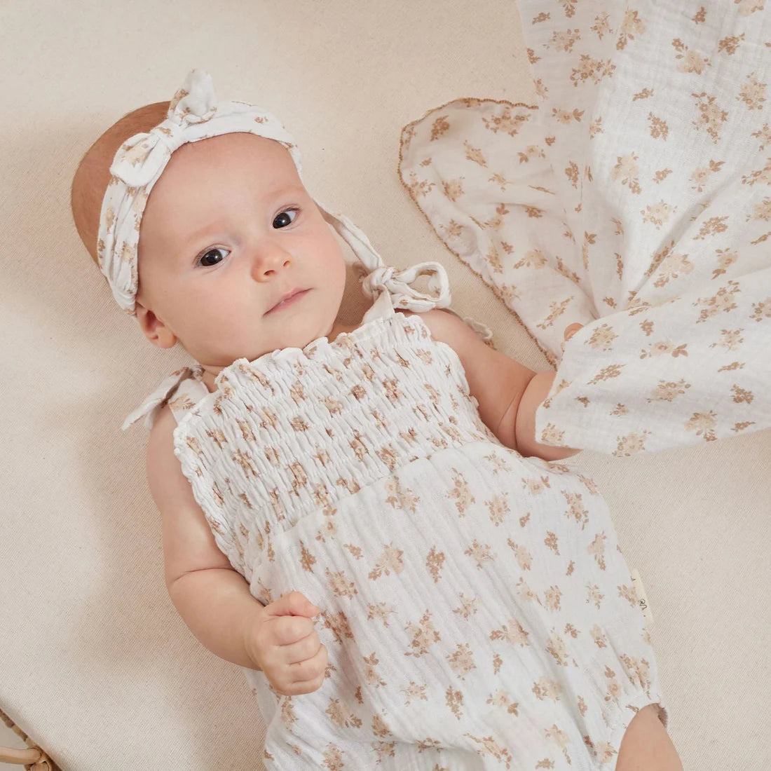 Sable Floral Muslin Tie Romper - White-Aster & Oak-000-Little Soldiers
