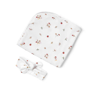 Ladybug Organic Jersey Wrap & Topknot Set-Swaddles & Wraps-Snuggle Hunny Kids-Little Soldiers