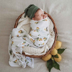 Lemon Baby Jersey Wrap & Beanie Set-Swaddles & Wraps-Snuggle Hunny Kids-Little Soldiers
