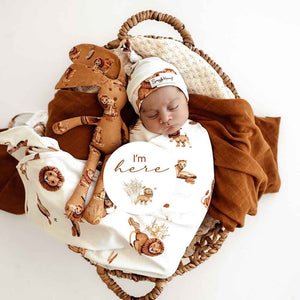 Lion Organic Jersey Wrap & Beanie Set-Swaddles & Wraps-Snuggle Hunny Kids-Little Soldiers