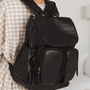 Signature Nappy Backpack - Black Faux Leather-bag-Oi Oi-PRE ORDER END OF AUGUST-Little Soldiers