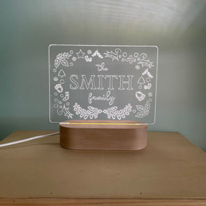 Engraved Christmas Family Name Night Light-Nursery Decor-Cherub & Me-Multiple RGB-Font One-Little Soldiers