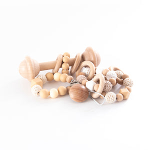 Little Essential Gift Pack-Little Soldiers-Bear Rattle + Teether + Shuttle Rattle + Dummy Clip-Little Soldiers