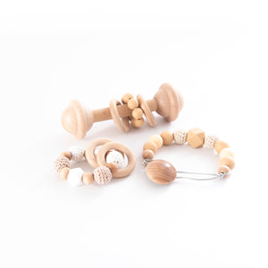 Little Essential Gift Pack-Little Soldiers-Bear Rattle + Teether + Shuttle Rattle + Dummy Clip-Little Soldiers
