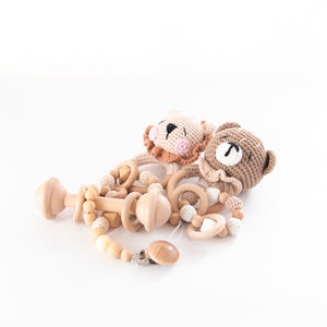 Little Essential Gift Pack-Little Soldiers-Bear Rattle + Teether + Shuttle Rattle + Dummy Clip-Little Soldiers