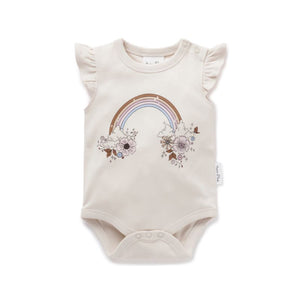 Rainbow Print Flutter Onesie - Pastel Parchment-baby onesie-Aster & Oak-NB-Little Soldiers