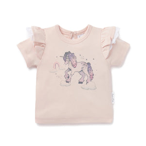Unicorn Print Flutter Tee - Mauve Chalk-Girls dress-Aster & Oak-3-6m-Little Soldiers