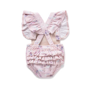 Unicorn Ruffle Playsuit - Mauve Chalk-baby onesie-Aster & Oak-3-6m-Little Soldiers