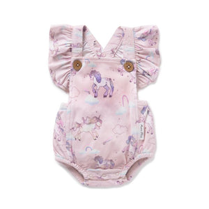 Unicorn Ruffle Playsuit - Mauve Chalk-baby onesie-Aster & Oak-3-6m-Little Soldiers