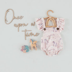 Unicorn Ruffle Playsuit - Mauve Chalk-baby onesie-Aster & Oak-3-6m-Little Soldiers