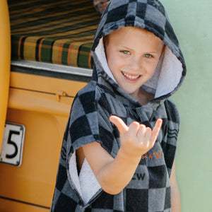 Hooded Towel - Blue Checkered-Swimwear-Crywolf Child-S/M-Little Soldiers