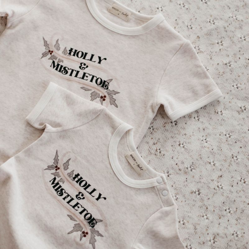 Holly & Mistletoe Bodysuit-Bencer & Hazelnut-0000-Little Soldiers