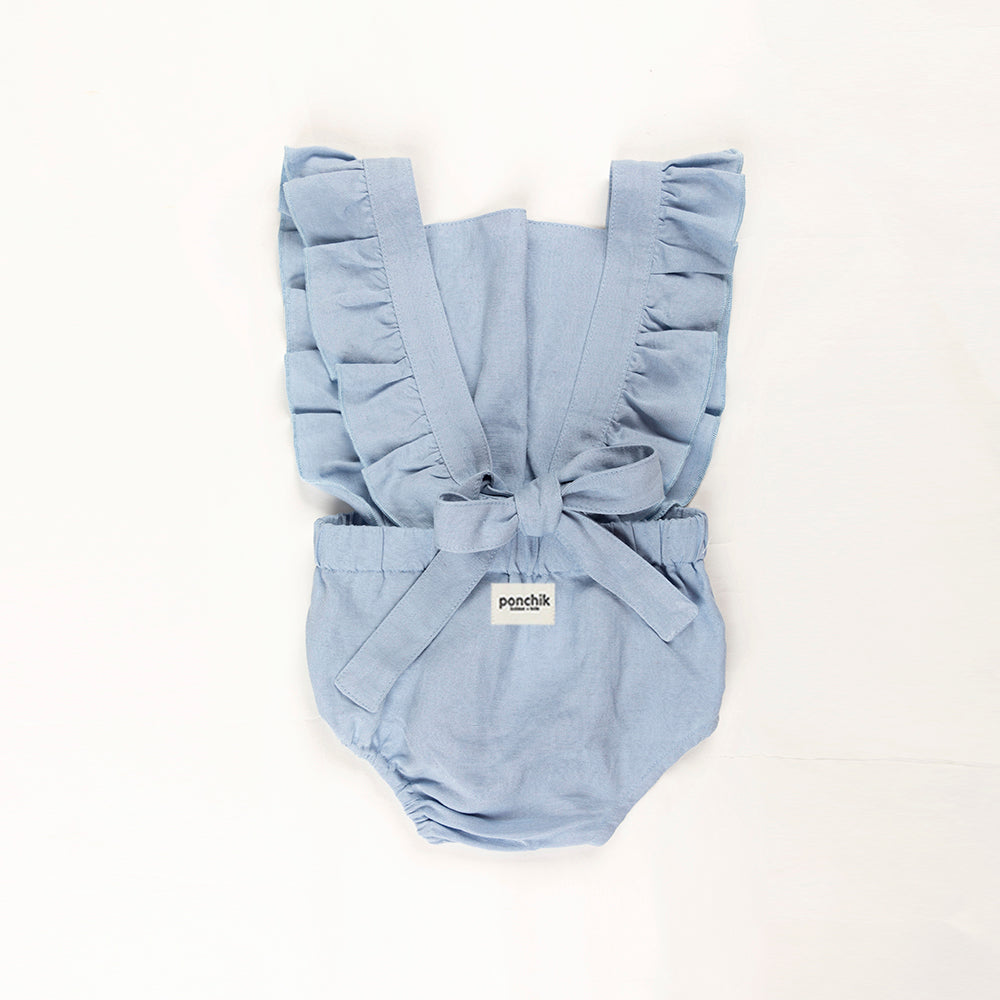 Frill Cotton Romper - Capri Blue-Kids Tops-Ponchik Kids-0-3m-Little Soldiers