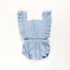 Frill Cotton Romper - Capri Blue-Kids Tops-Ponchik Kids-0-3m-Little Soldiers