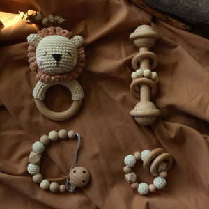 Little Essential Gift Pack-Little Soldiers-Bear Rattle + Teether + Shuttle Rattle + Dummy Clip-Little Soldiers