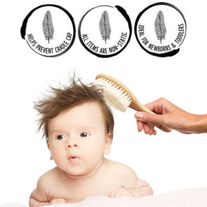 3 Piece Wooden Baby Hairbrush and Comb Set